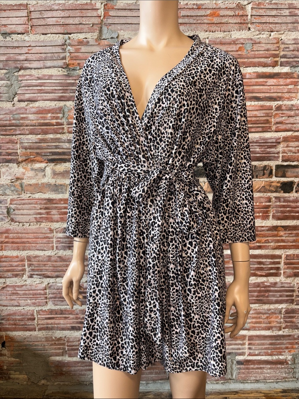 Vintage Rene Rofe Black & White Leopard-Print Wrap Robe Dress